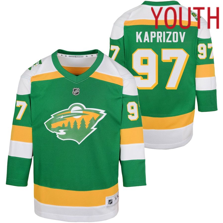 Youth Minnesota Wild 97 Kirill Kaprizov Green 2023-24 Alternate Replica Player NHL Jerseys